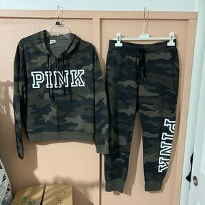 PINK Victoria's Secret Camo Sweatpants & Half Zip Hoodie Set